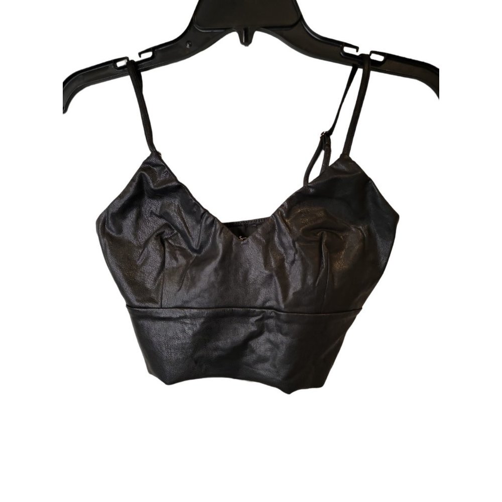 Lulus Size Small Womens Crop Top Black Vegan Leather NWT